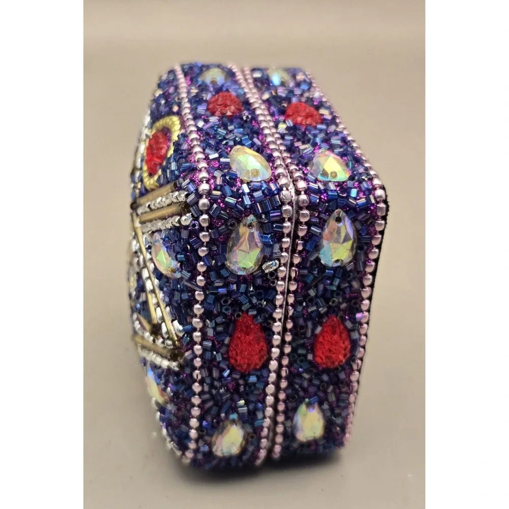 Mini Purple Tin Trinket Box Purple Beading Jeweled Vintage Pier One Imports B#36